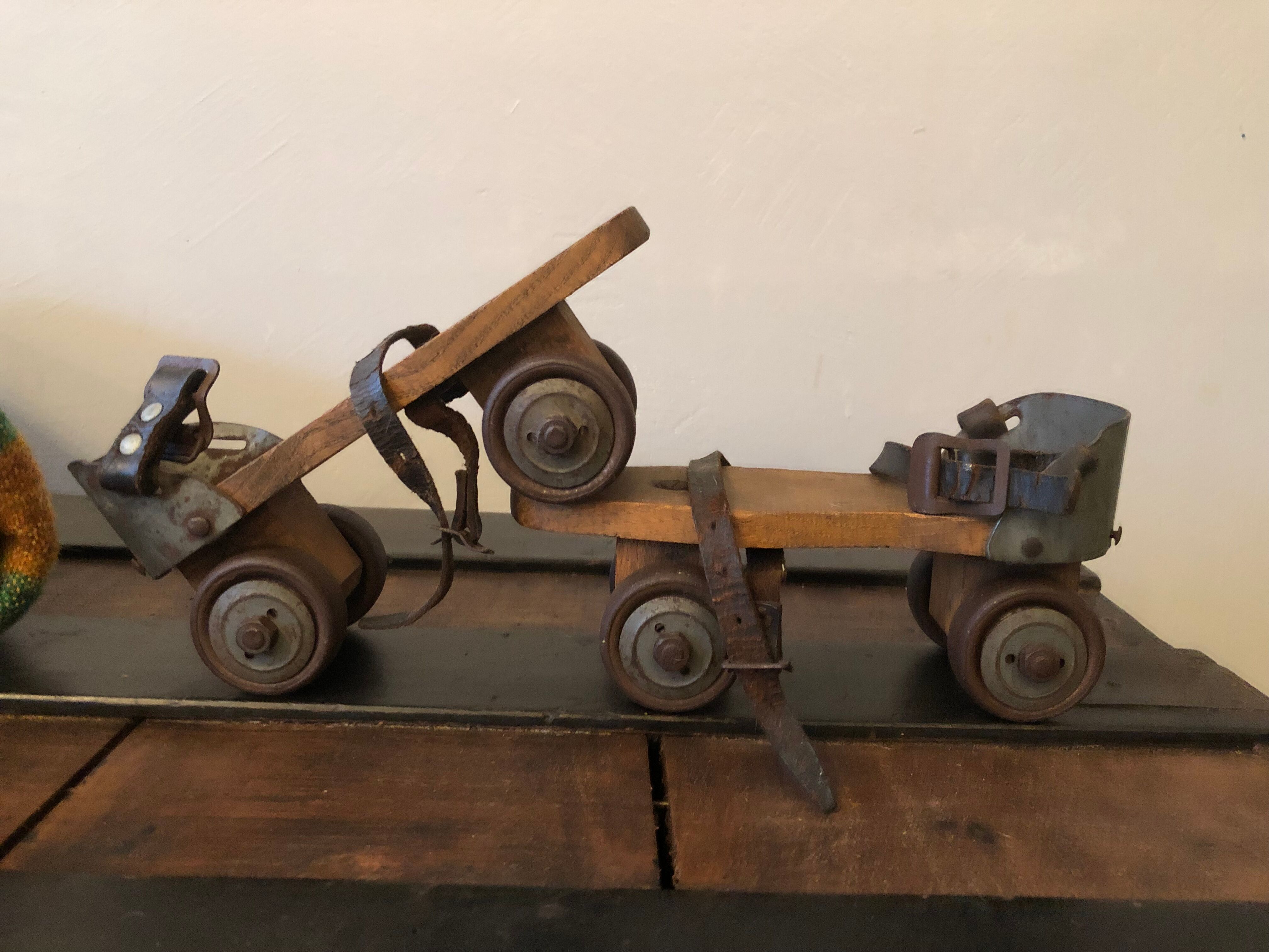 Wooden and metal roller skates