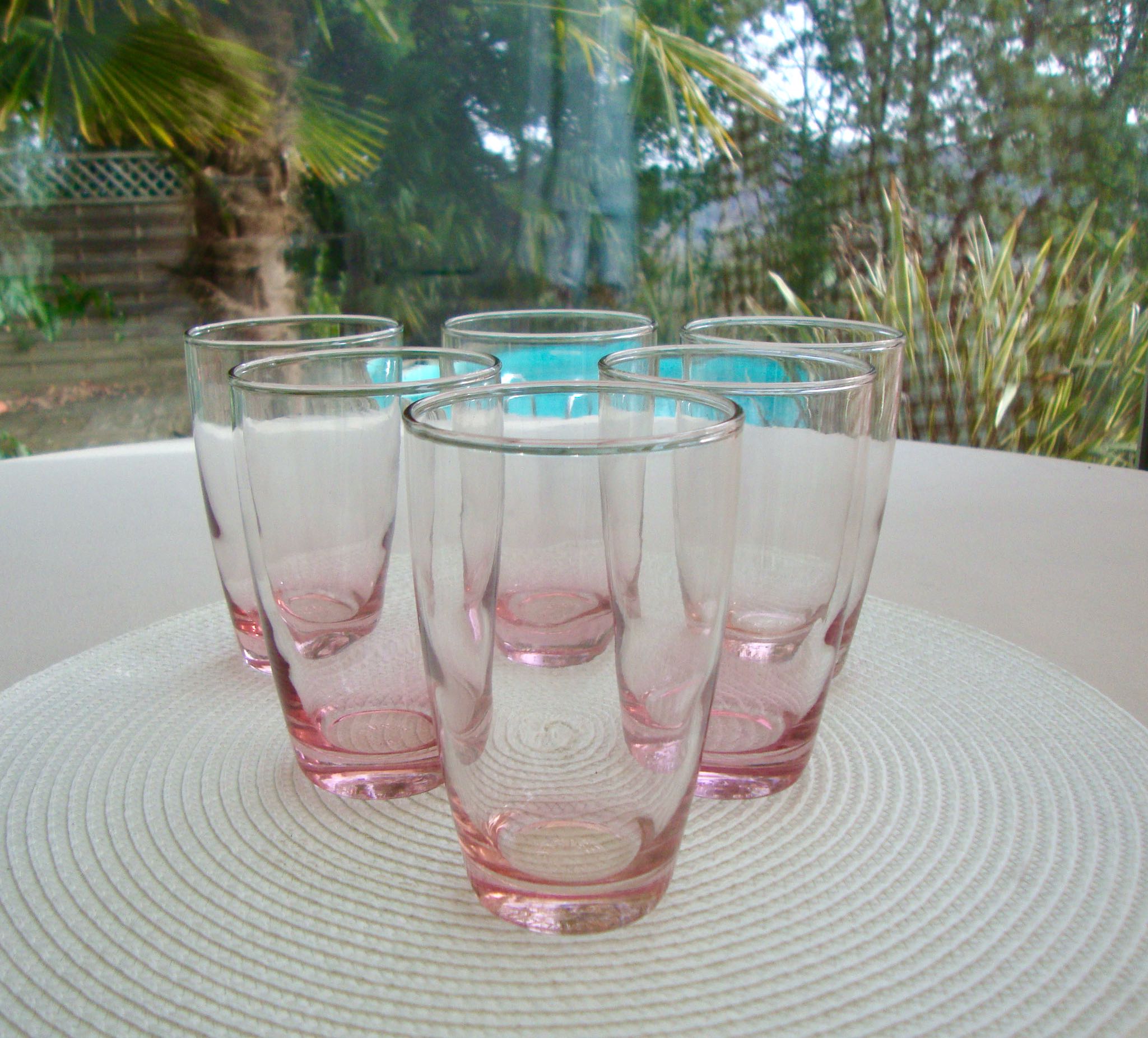 Set de 6 verres à eau roses vintage
