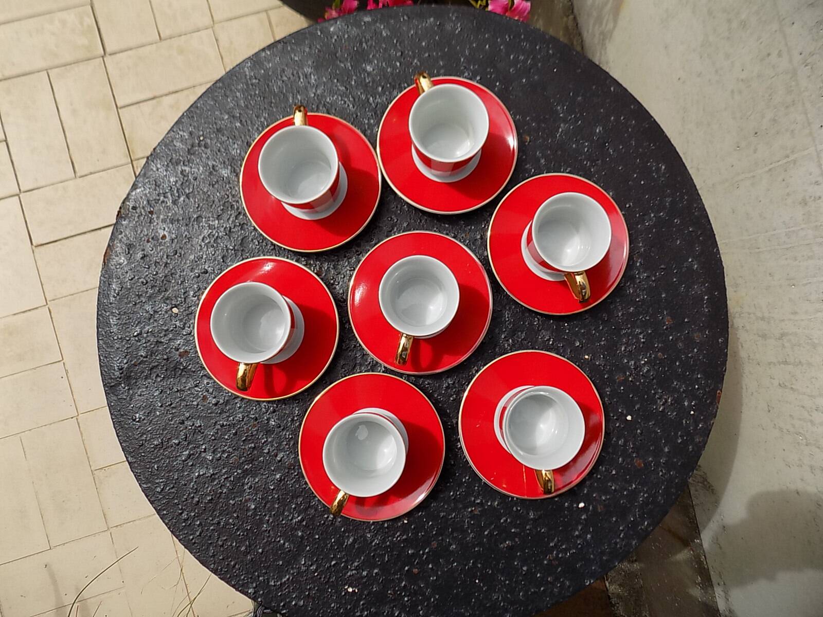 Striped cups and saucers