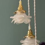 Vintage triple tulip pendant light in frosted glass in the shape of flowers