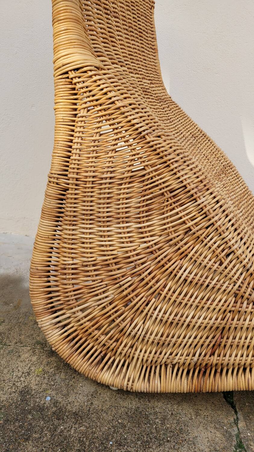 Vintage rattan chaise longue deck chair - 1970s