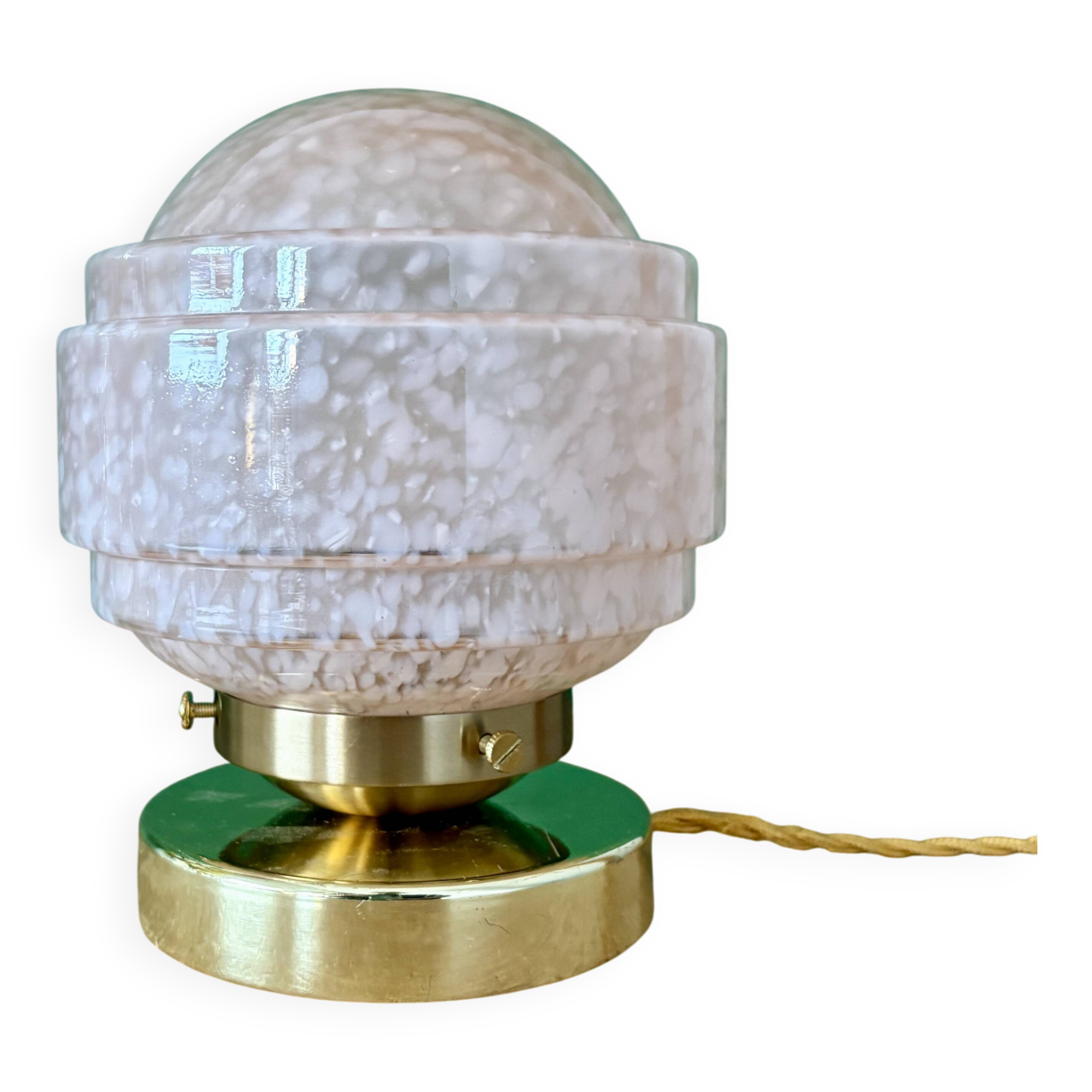 Vintage glass globe table lamp in pink from Clichy.