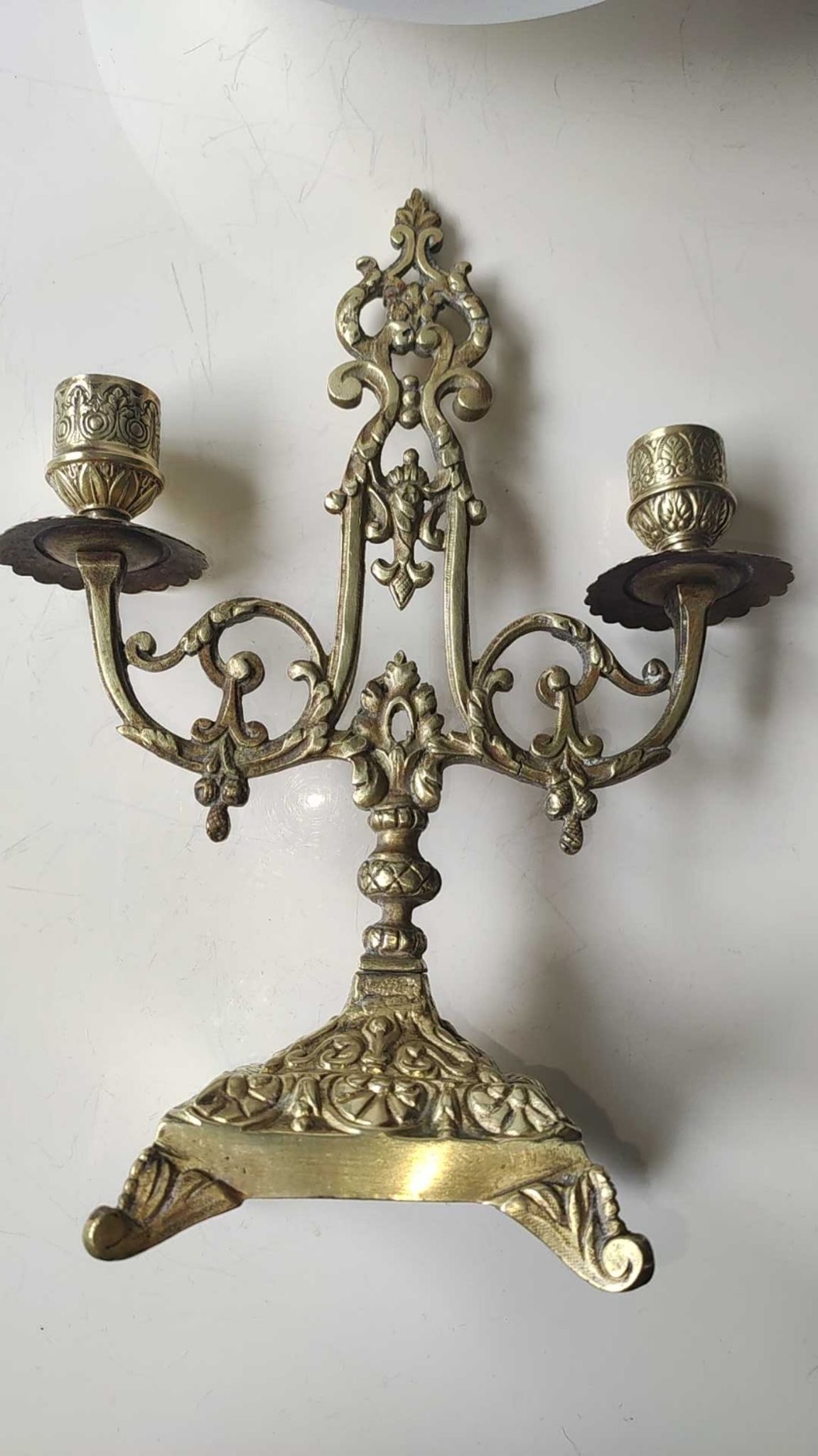 Altar candlestick with 2 branches, napoleon iii style, bronze patina old gold