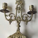 Altar candlestick with 2 branches, napoleon iii style, bronze patina old gold