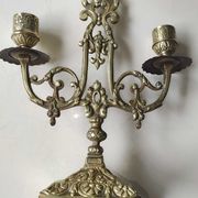 Altar candlestick with 2 branches, napoleon iii style, bronze patina old gold