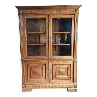 Buffet vitrine ancien en noyer – Style Louis XVI, deux corps, circa 1900