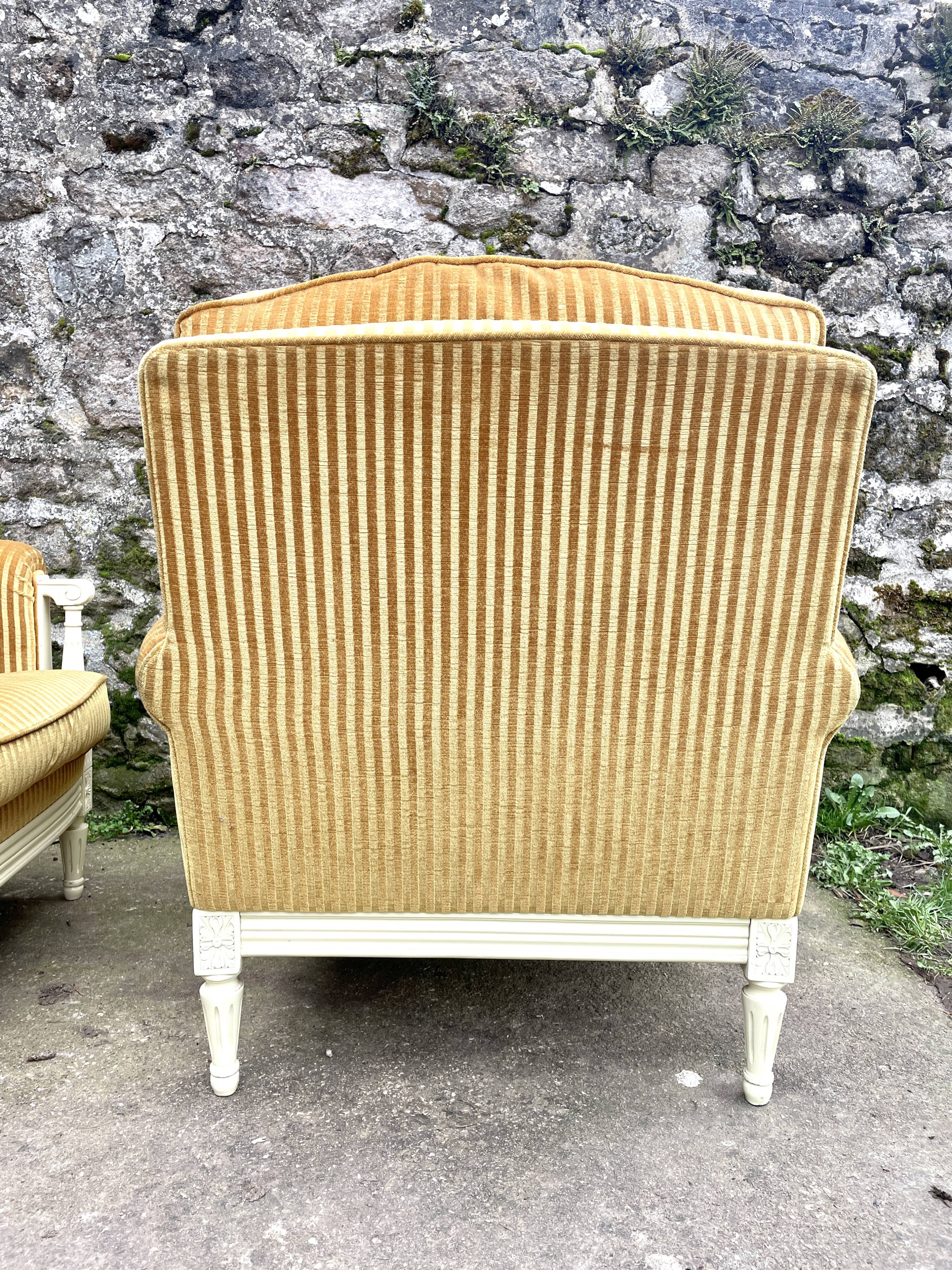 Pair of cosy armchairs by Jean Prevost in mustard velvet, 1970.