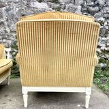 Pair of cosy armchairs by Jean Prevost in mustard velvet, 1970.