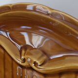 8 vintage Gien France asparagus plates in glazed brown slip