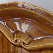 8 vintage Gien France asparagus plates in glazed brown slip