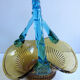 Empty pocket Three-fold basket Amber glass and blue handle, George SAND: Portieux