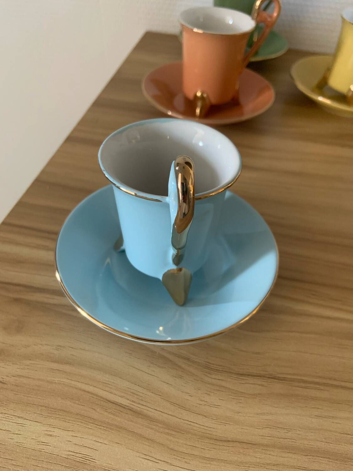 Tasse Et Soucoupe Geneviève Lethu Vert Olive Motif Aquarelle - Porcelaine, Occasion Très Bon état