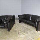 Moroso sofa set and armchairs in black leather, 1984