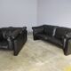 Moroso sofa set and armchairs in black leather, 1984