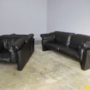 Moroso sofa set and armchairs in black leather, 1984