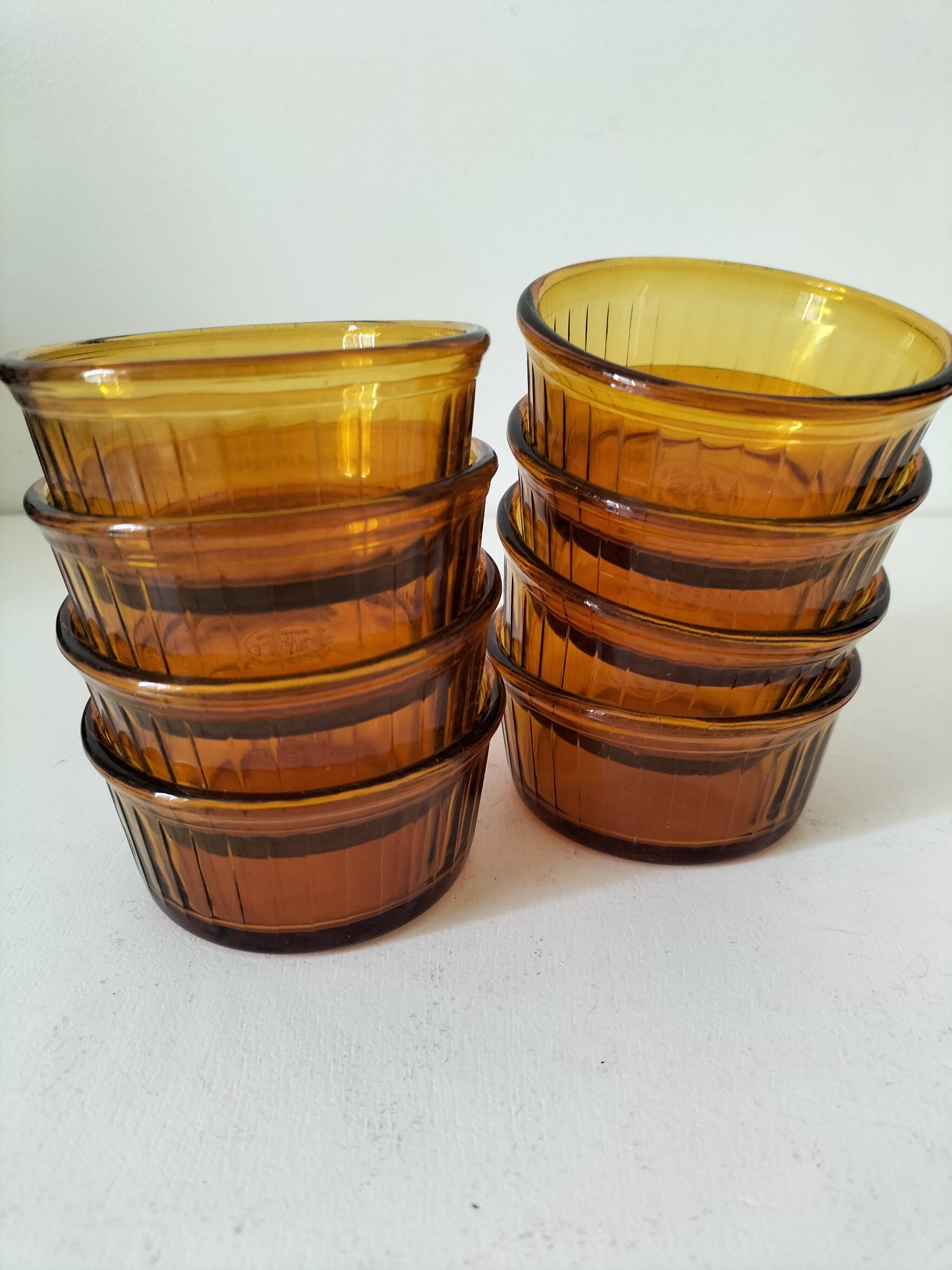 Set of 8 Duralex amber-colored ramekins