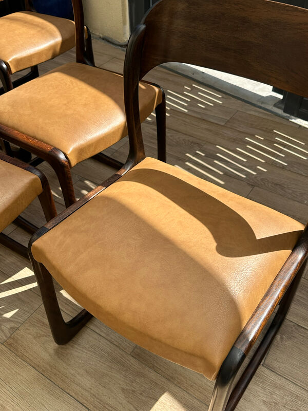 6 chaises traîneau par Baumann - Assises refaites à neuf