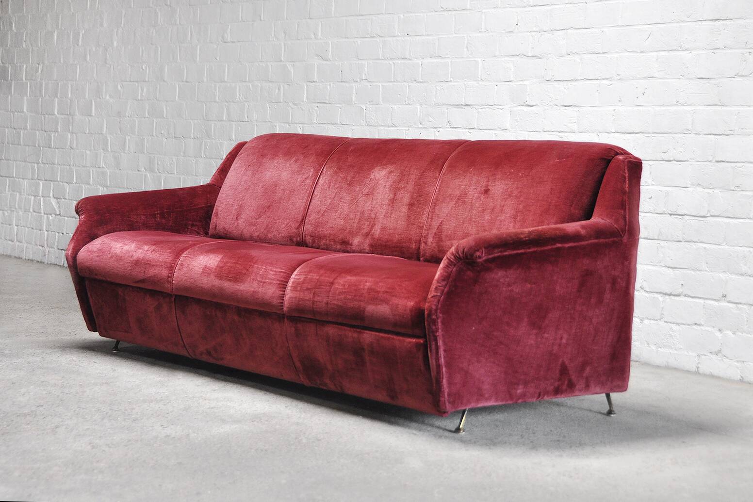 Mid-Century Italian Velvet 3-seater Sofa, 1950's