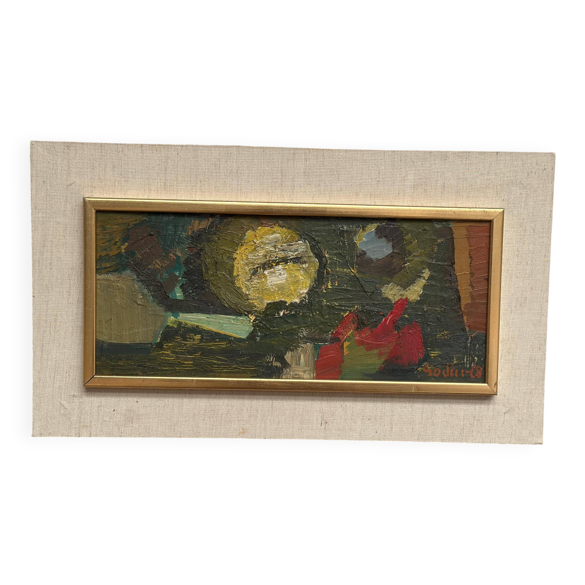 Original Oil on Swedish Panel - "Abstract" by Ragnar Godin - Signed - Dated 1968 - Framed