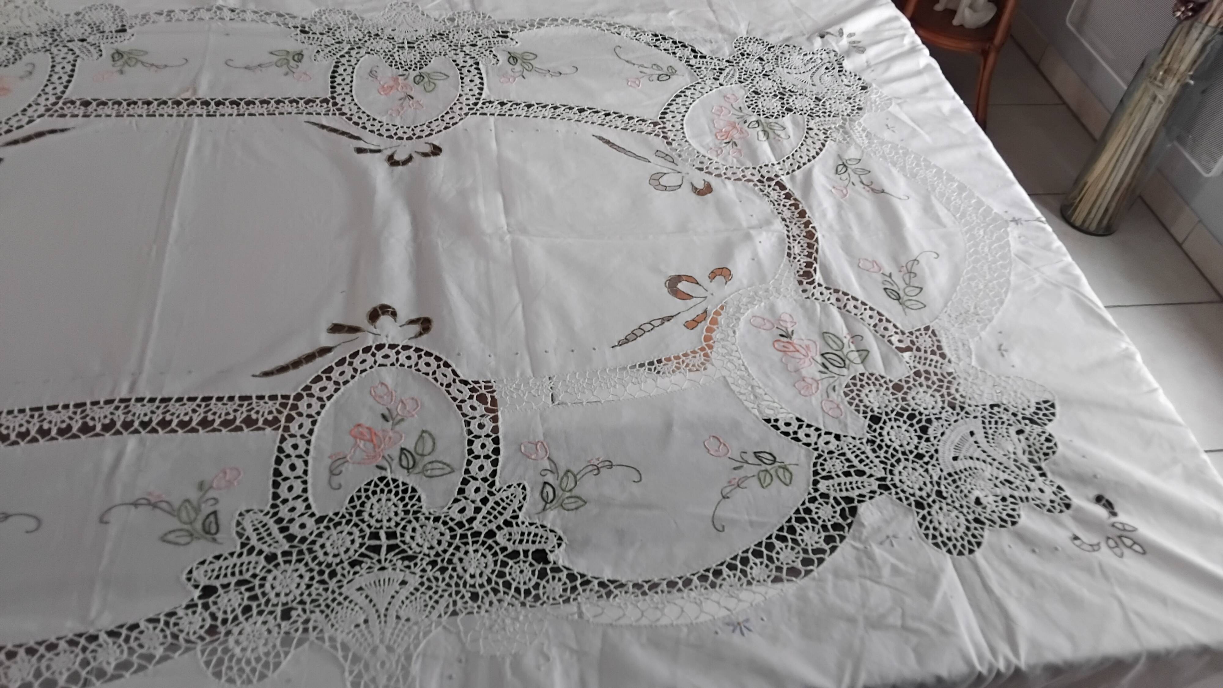 Vintage embroidered old tablecloth