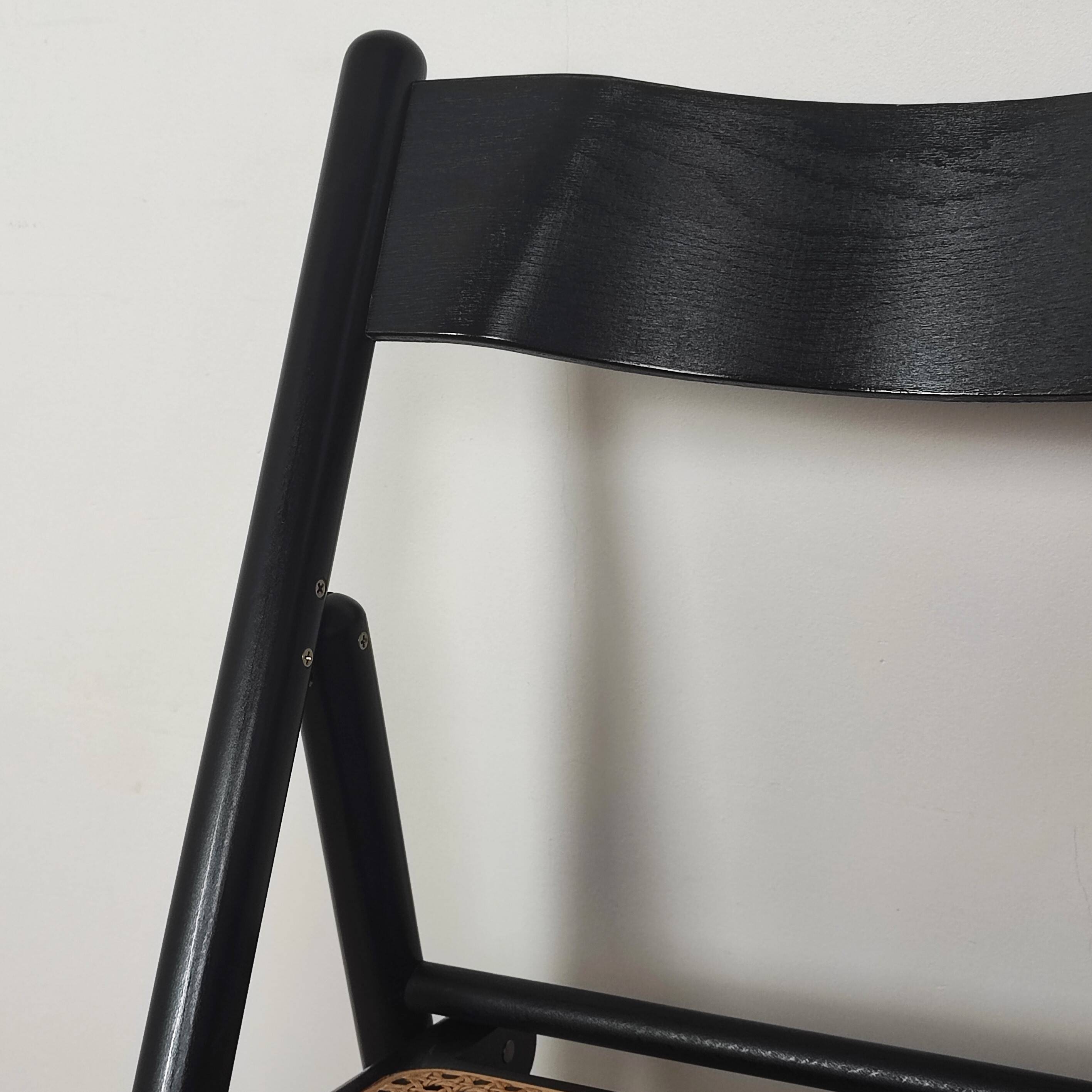 4 chaises pliantes bois et rotin