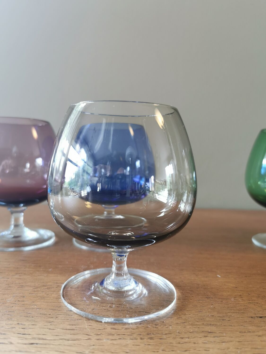 Set of 6 vintage multicoloured stemmed glasses
