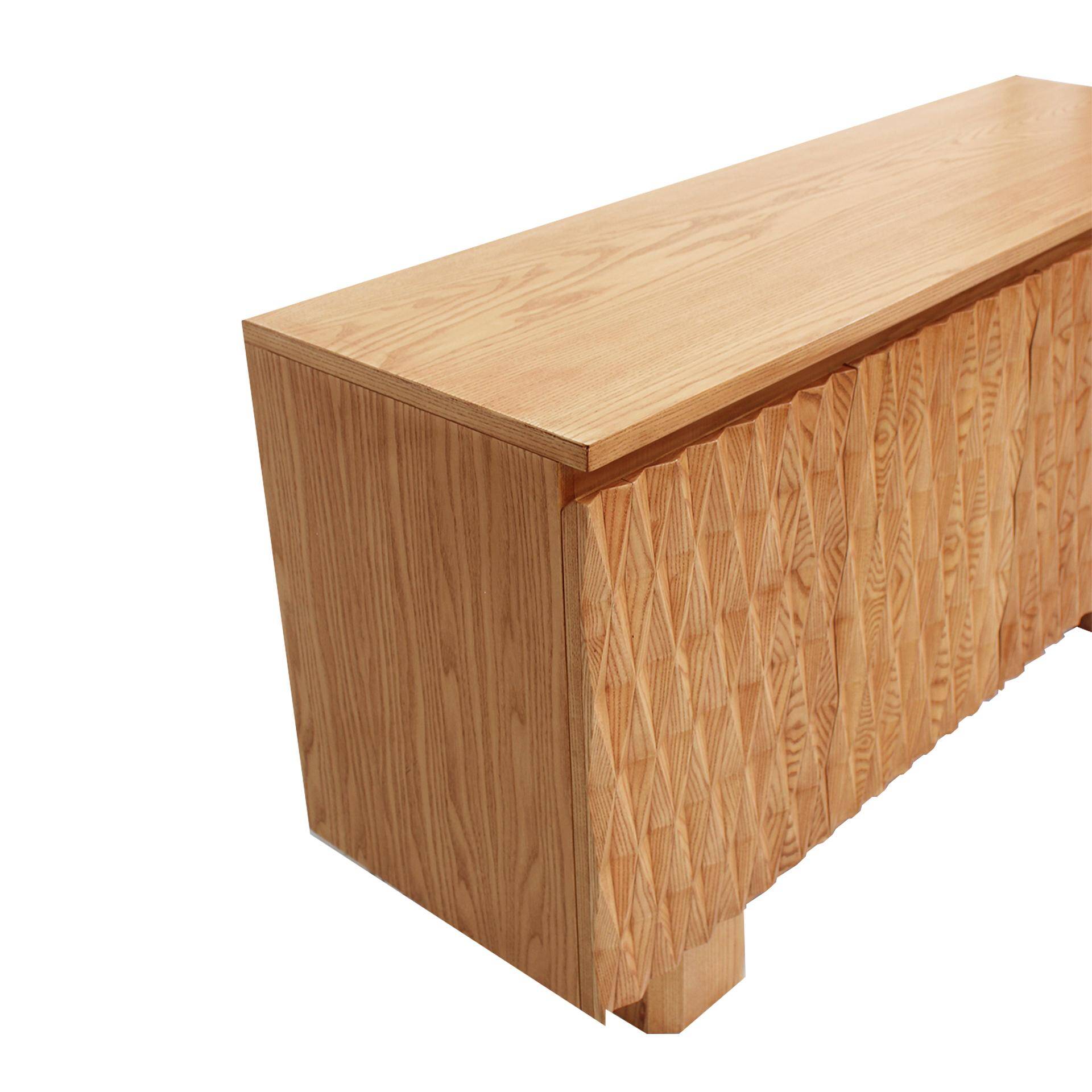 Hand-Carved Solid Oak Italian Sideboard with Four Doors, Brutalist Style