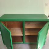 Ancien bahut buffet Meuble rangement vert bois et bambou vintage