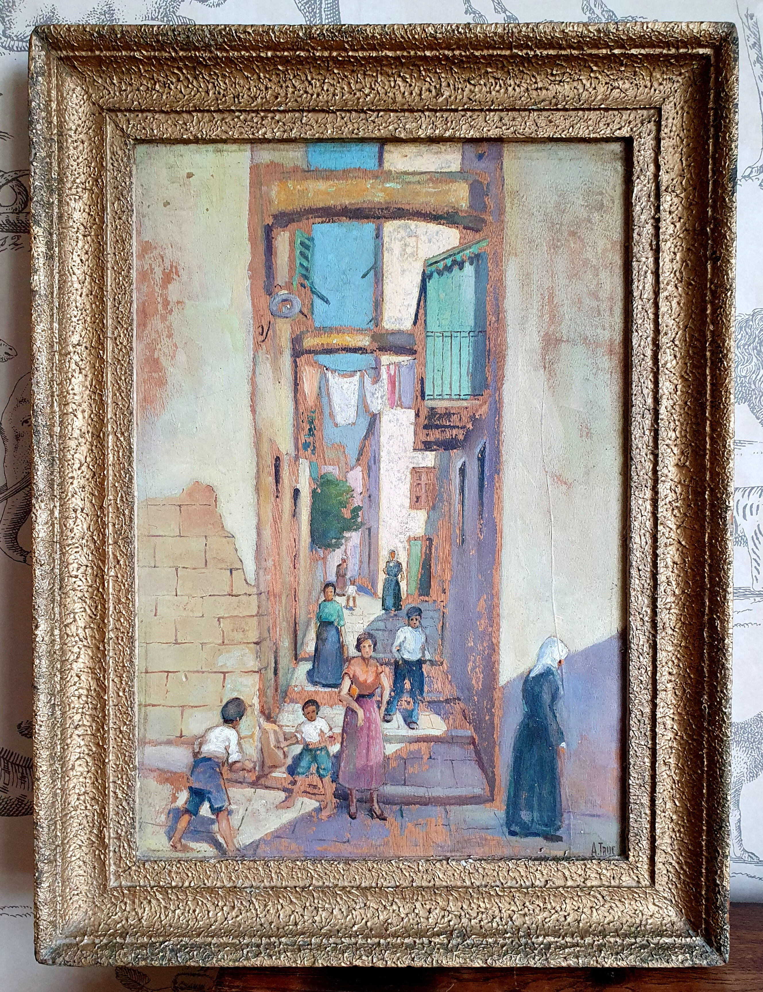 Painting on wood 50X38 cm gilded frame