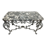 Art deco center table in wrought iron with marble top