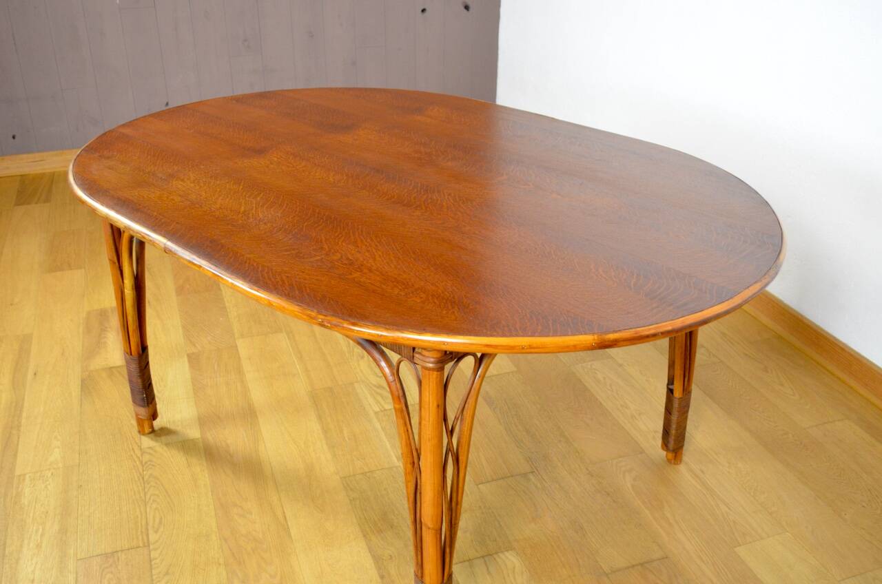 Vintage Oval Bamboo and Rattan Dining Table 1980