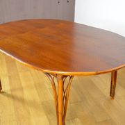 Table de Repas Vintage Ovale en Bambou et Rotin 1980