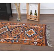 1970s Vintage Turkish Hand-Knotted Wool Cotton Orange Runner Rug 104x338