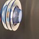 Blue lacquered metal lamp, with several layers of shades, Danish from the 80s.