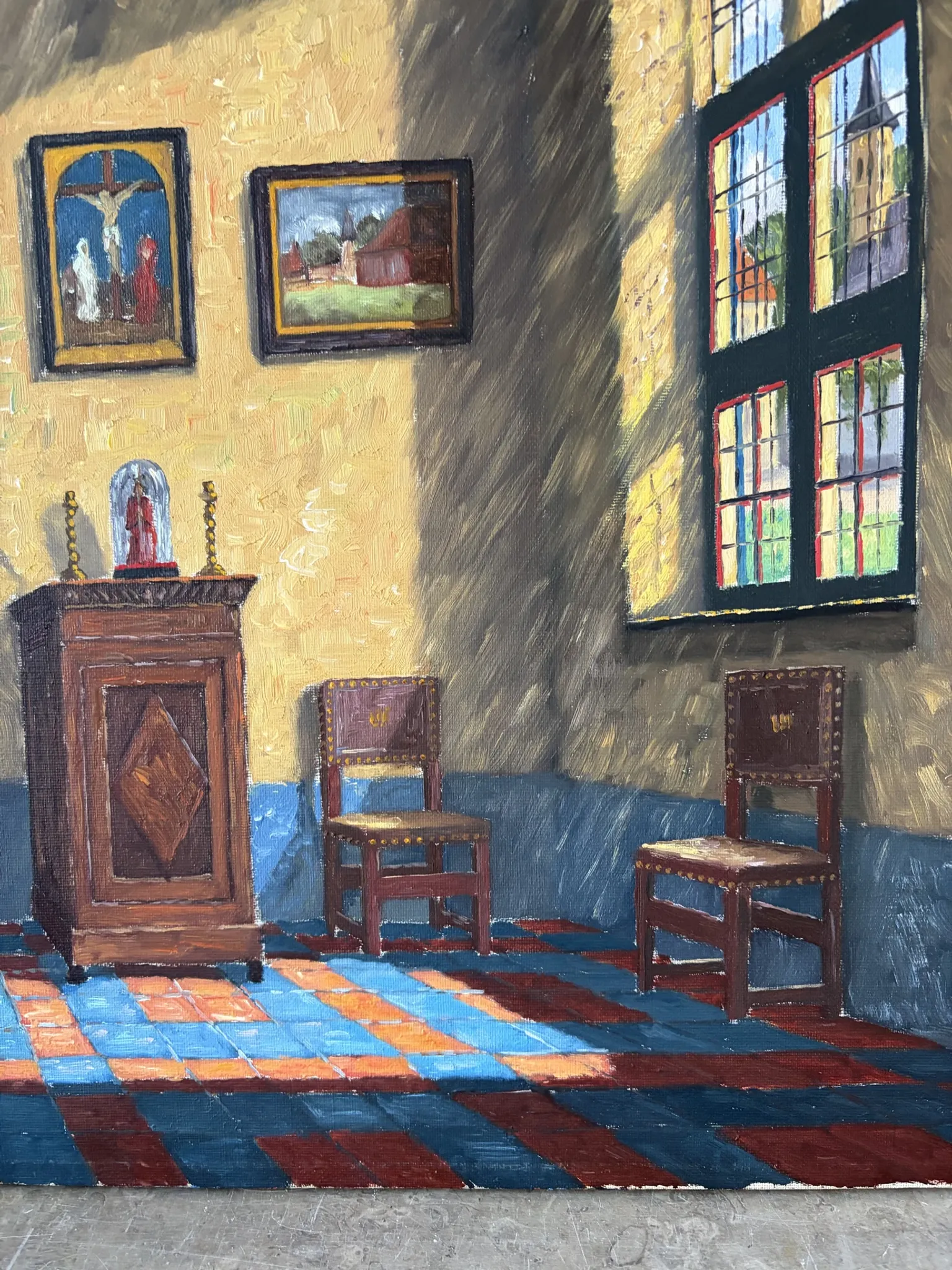 Interior of a Flemish house, oil on canvas signed