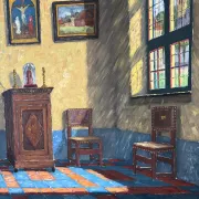Interior of a Flemish house, oil on canvas signed