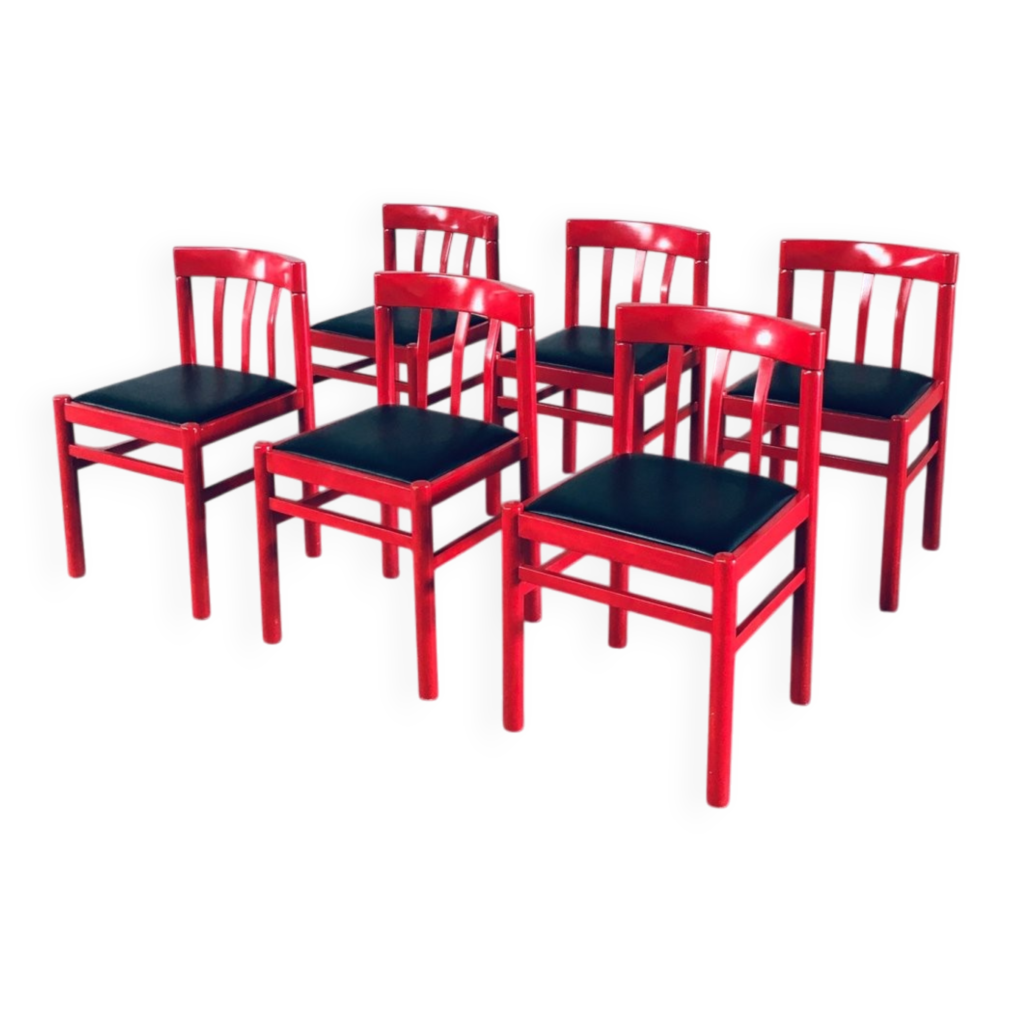 Mid-Century Modern Design Red Dining Chair Set, Belgium, 1960s, Set of 6
