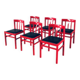 Mid-Century Modern Design Red Dining Chair Set, Belgium, 1960s, Set of 6