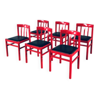 Mid-Century Modern Design Red Dining Chair Set, Belgium, 1960s, Set of 6