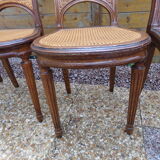 Set of 8 Louis XVI style convertible chairs, canned, racket backrest