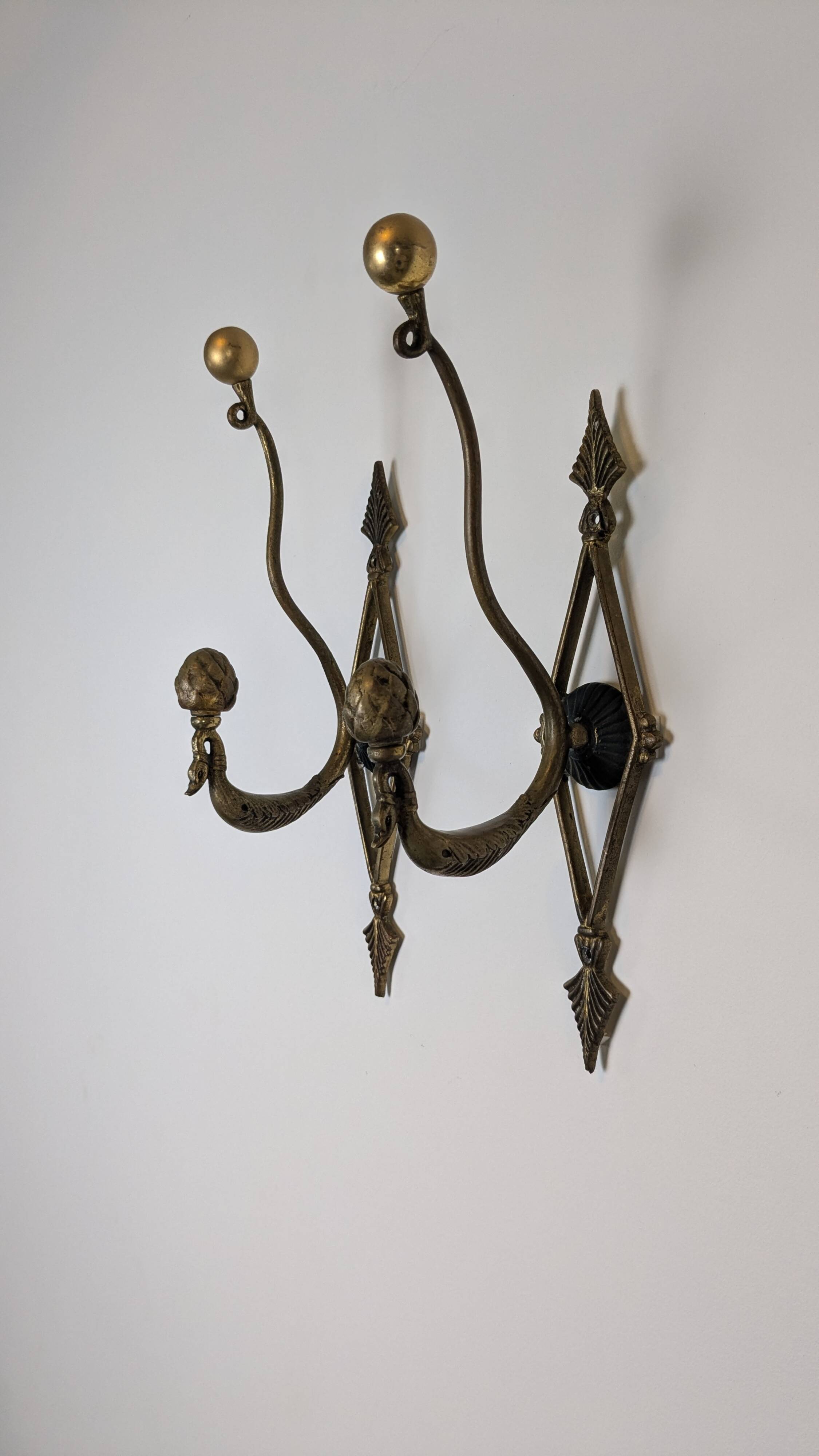 Antique pair of brass coat hooks