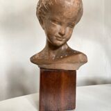 Child's head in terracotta 1920 wooden base