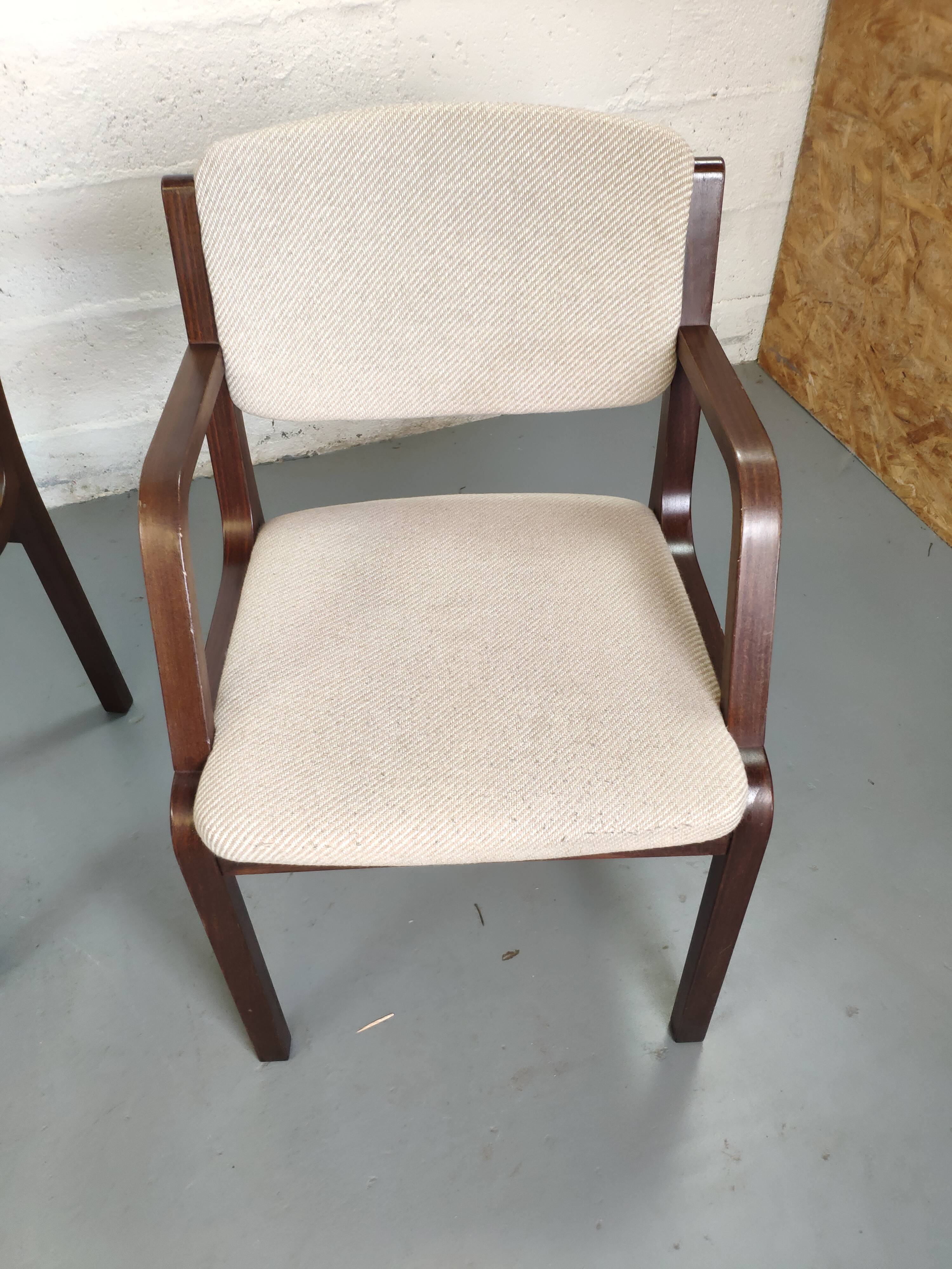 4 wooden and fabric chairs
