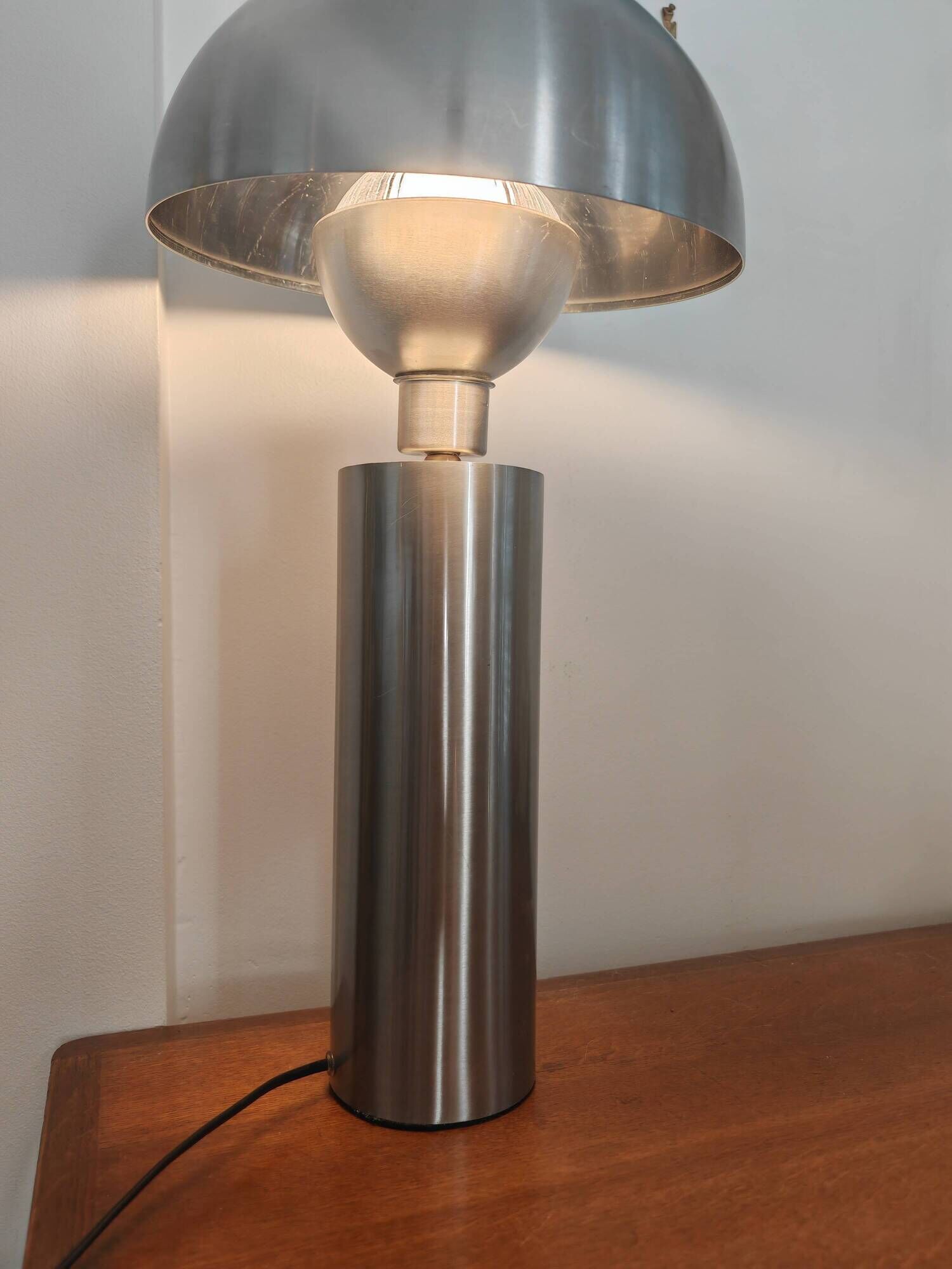 Large brushed metal mushroom lamp - Swedish Design / Upcycling