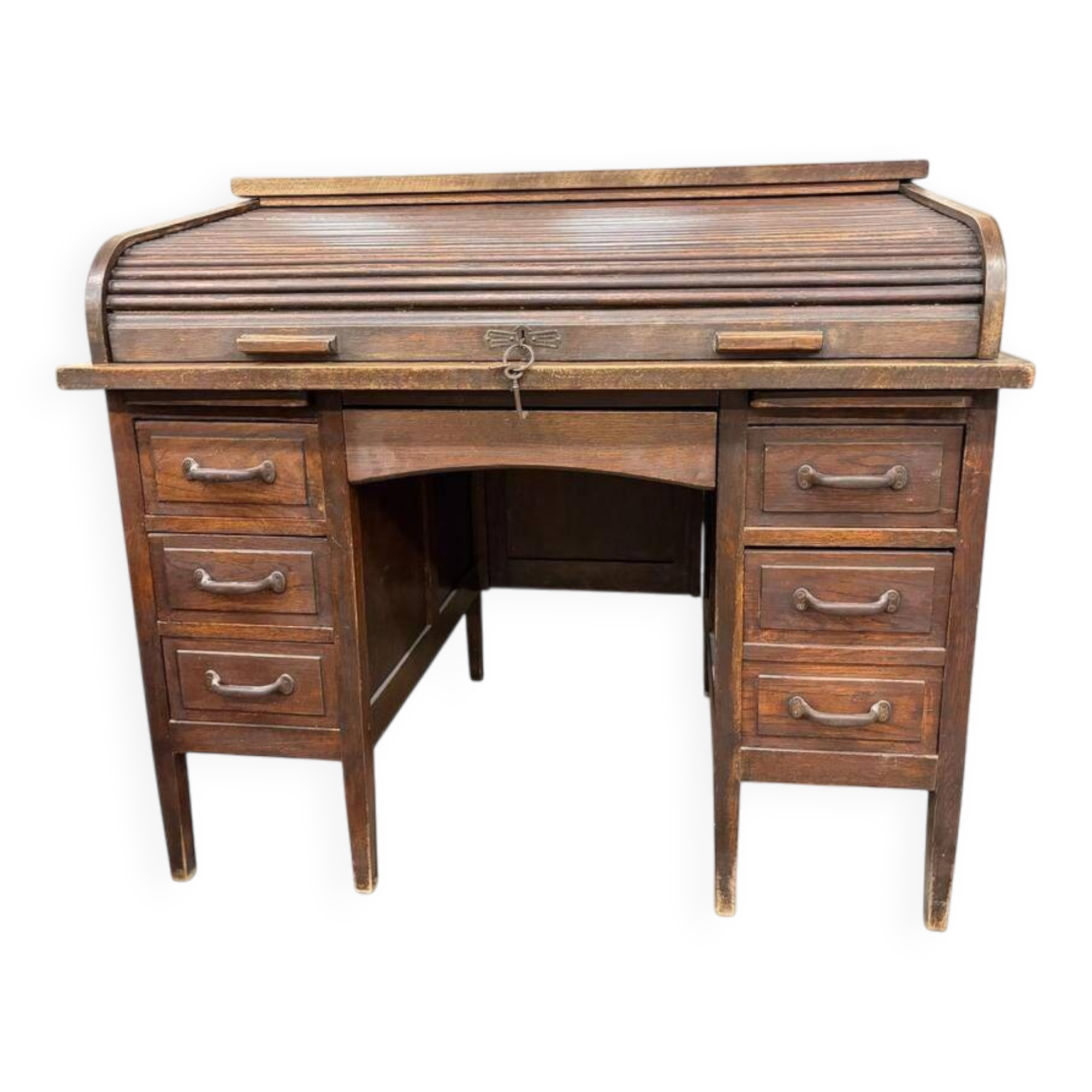 Bureau américain vintage en bois avec volet roulant
