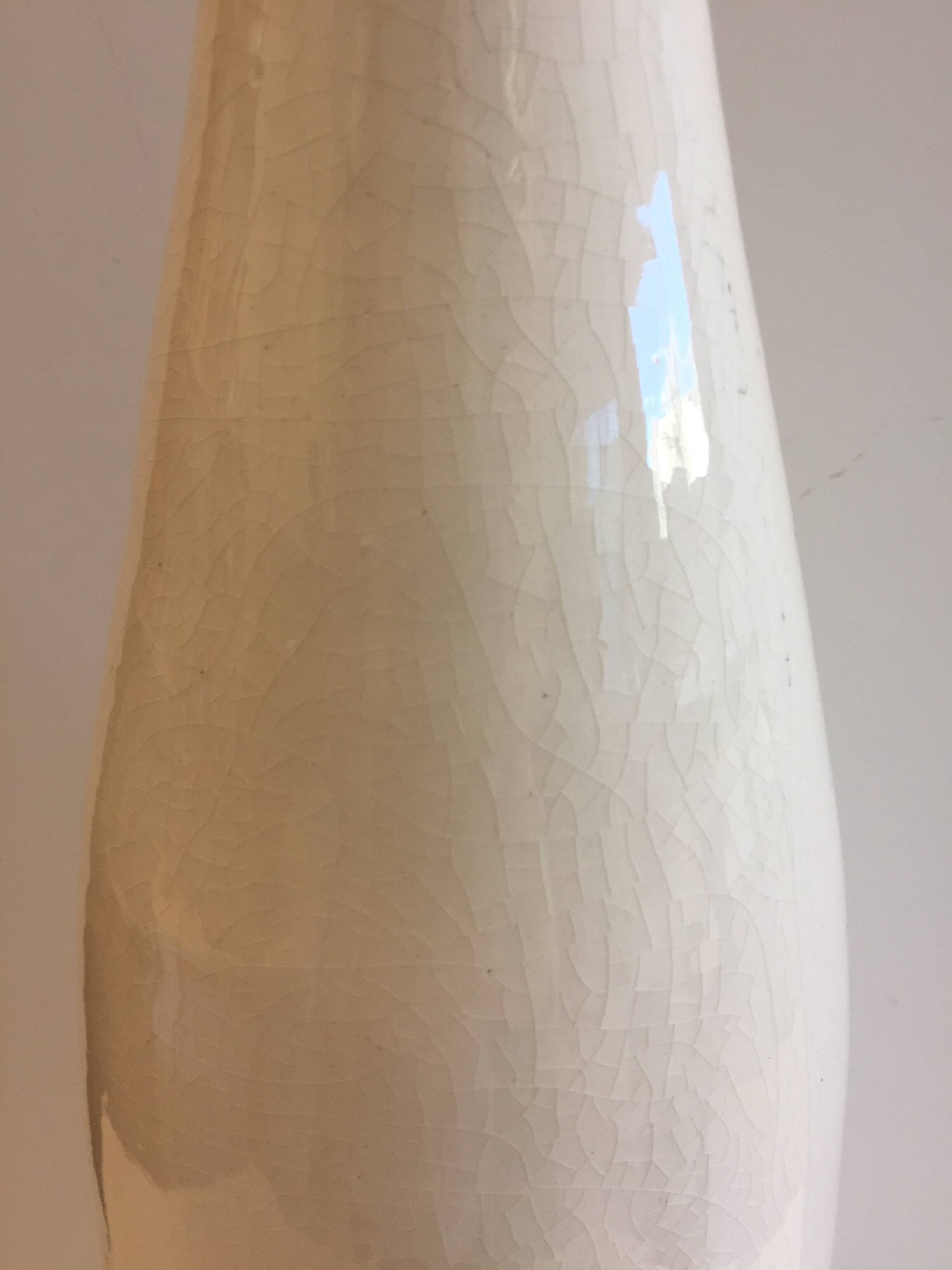 Large Little Girl Vase Long Straight Neck Cylindrical Cracked Glazed Ceramic