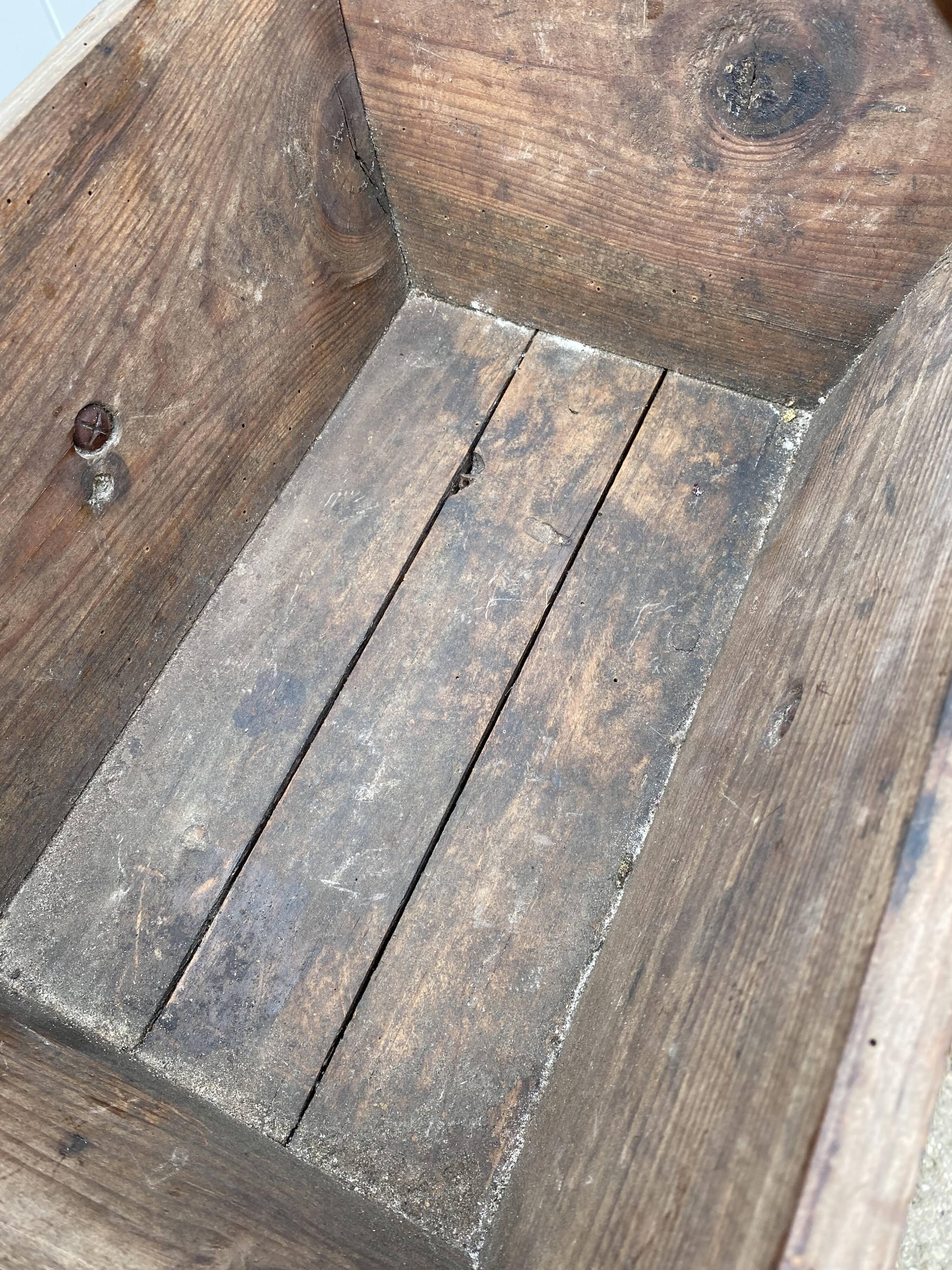 Authentic wooden crate basket with metal handle, old 1950s