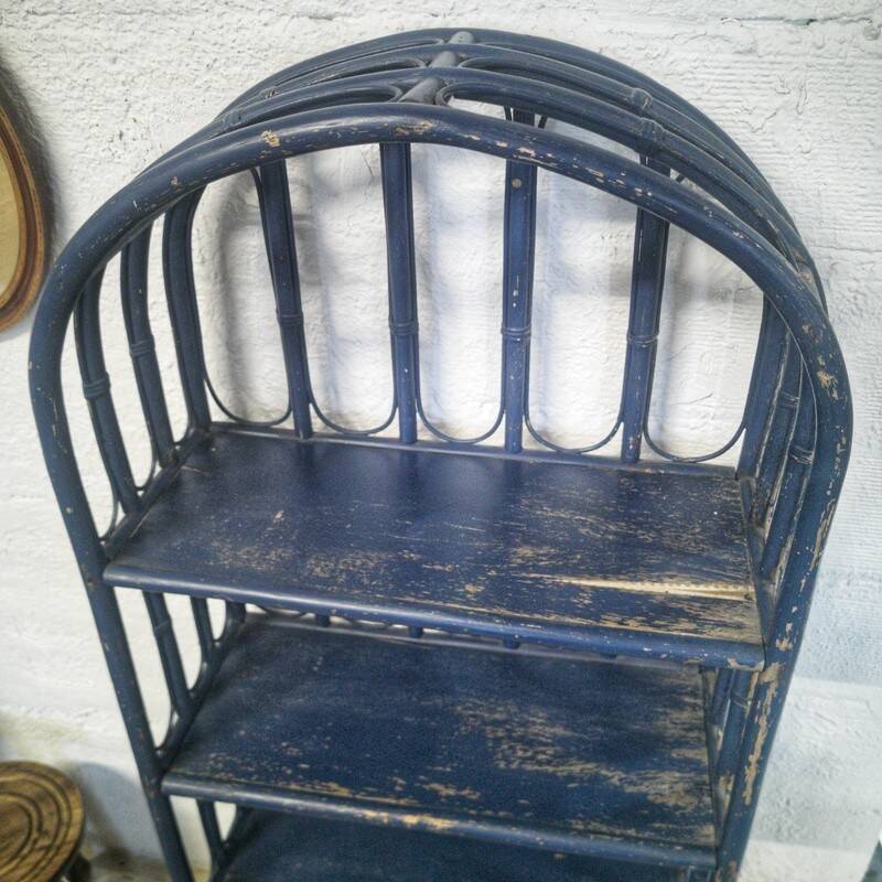 Blue rattan shelf