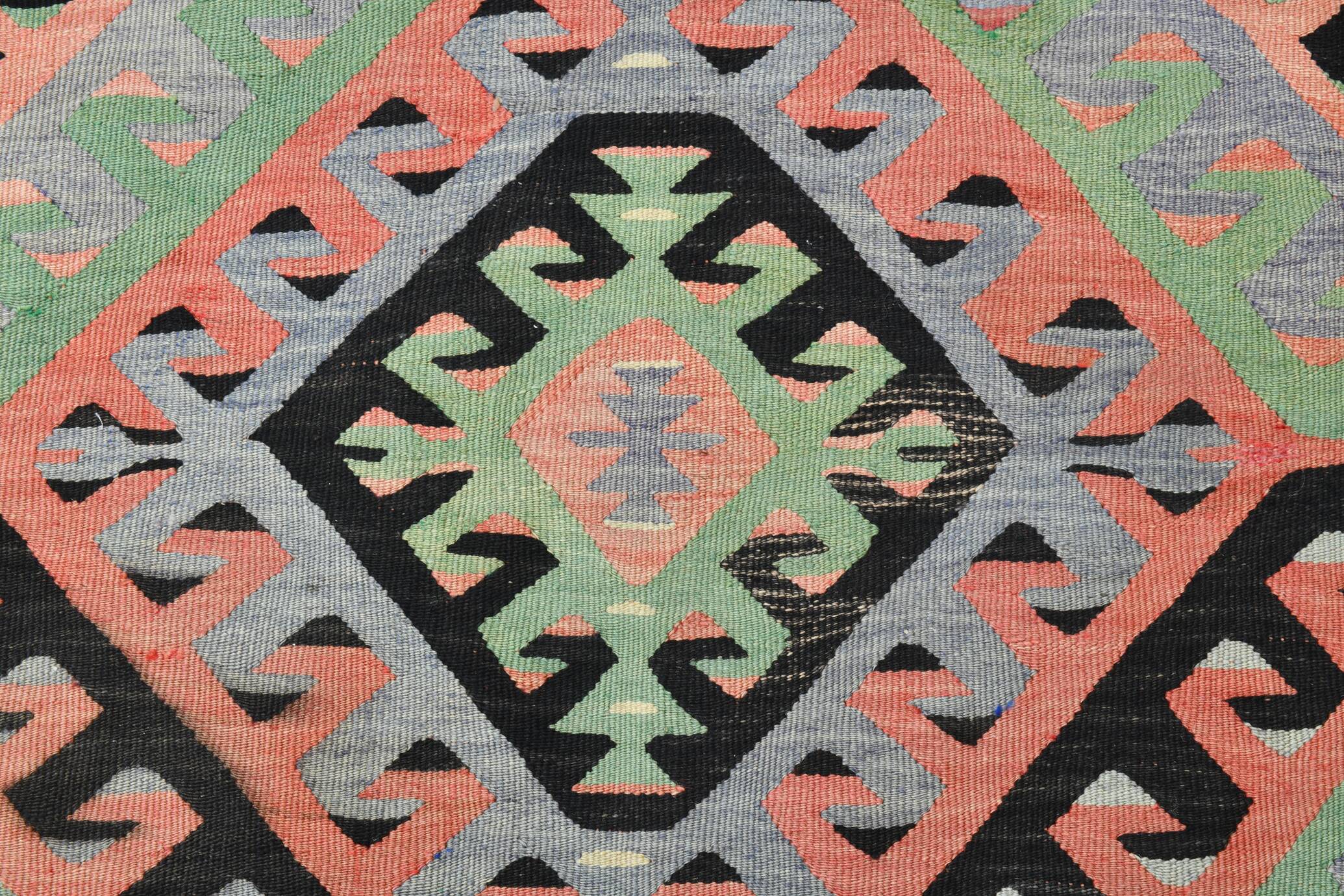 Tapis Kilim Vintage Pastel Fait Main, Motifs Géométriques Turcs, 175x336 Cm