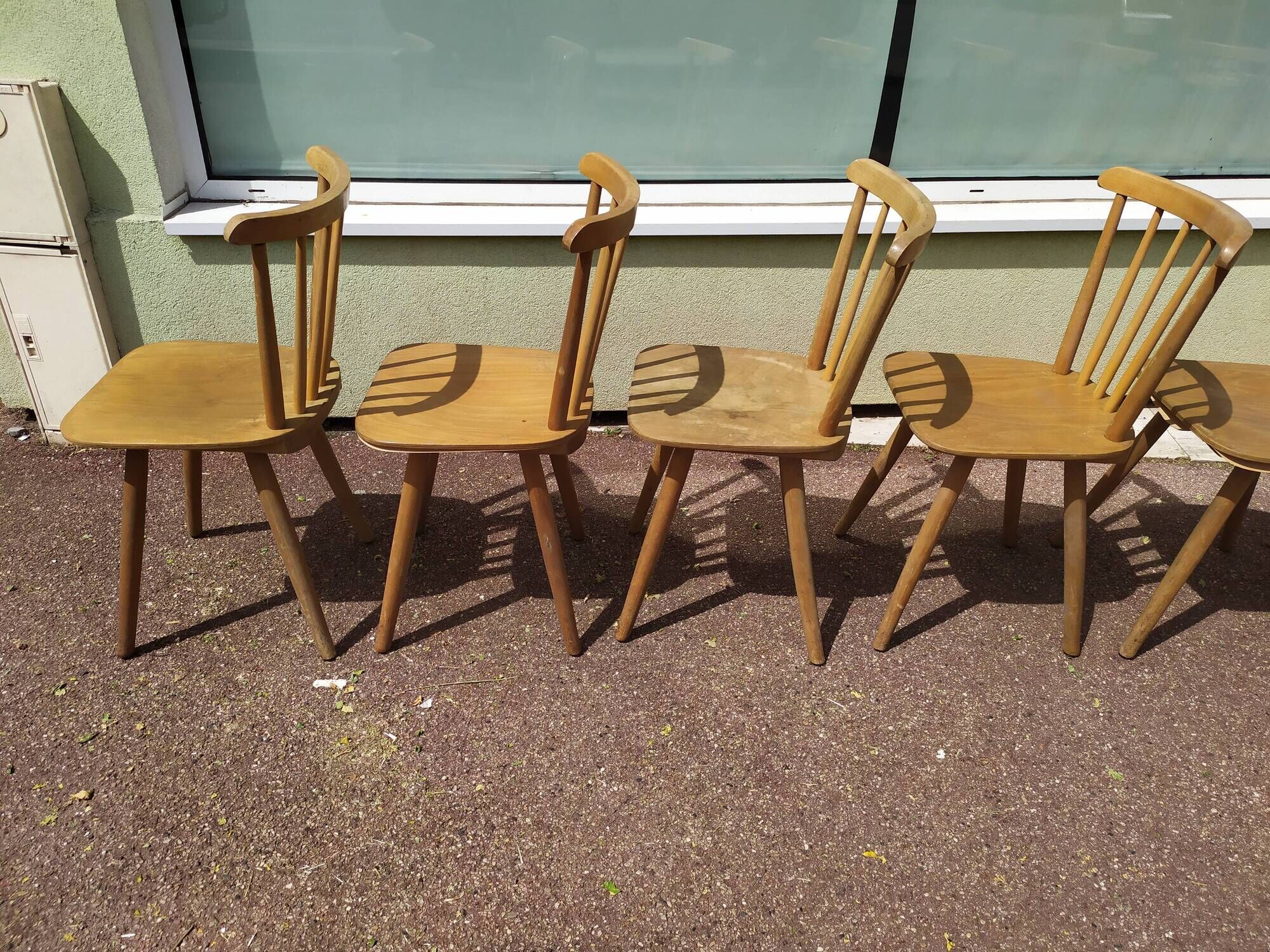 Set of 18 wooden bistro chairs - vintage - year 50 - 60